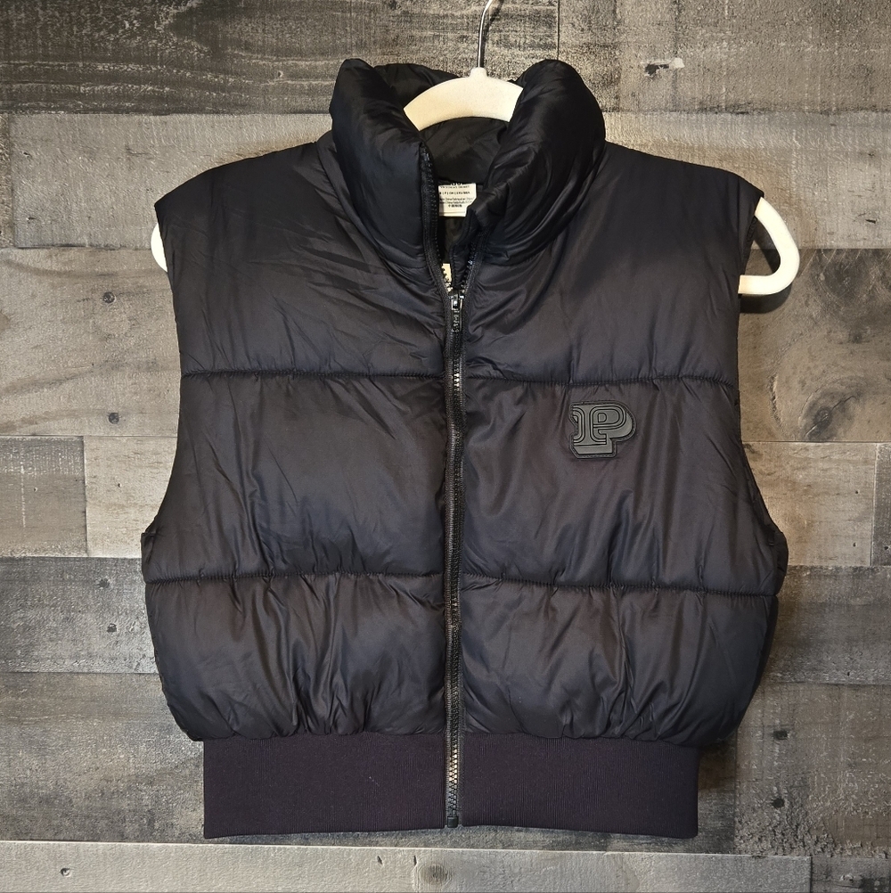 Victoria's Secret Pink Cropped Black Puffer Vest